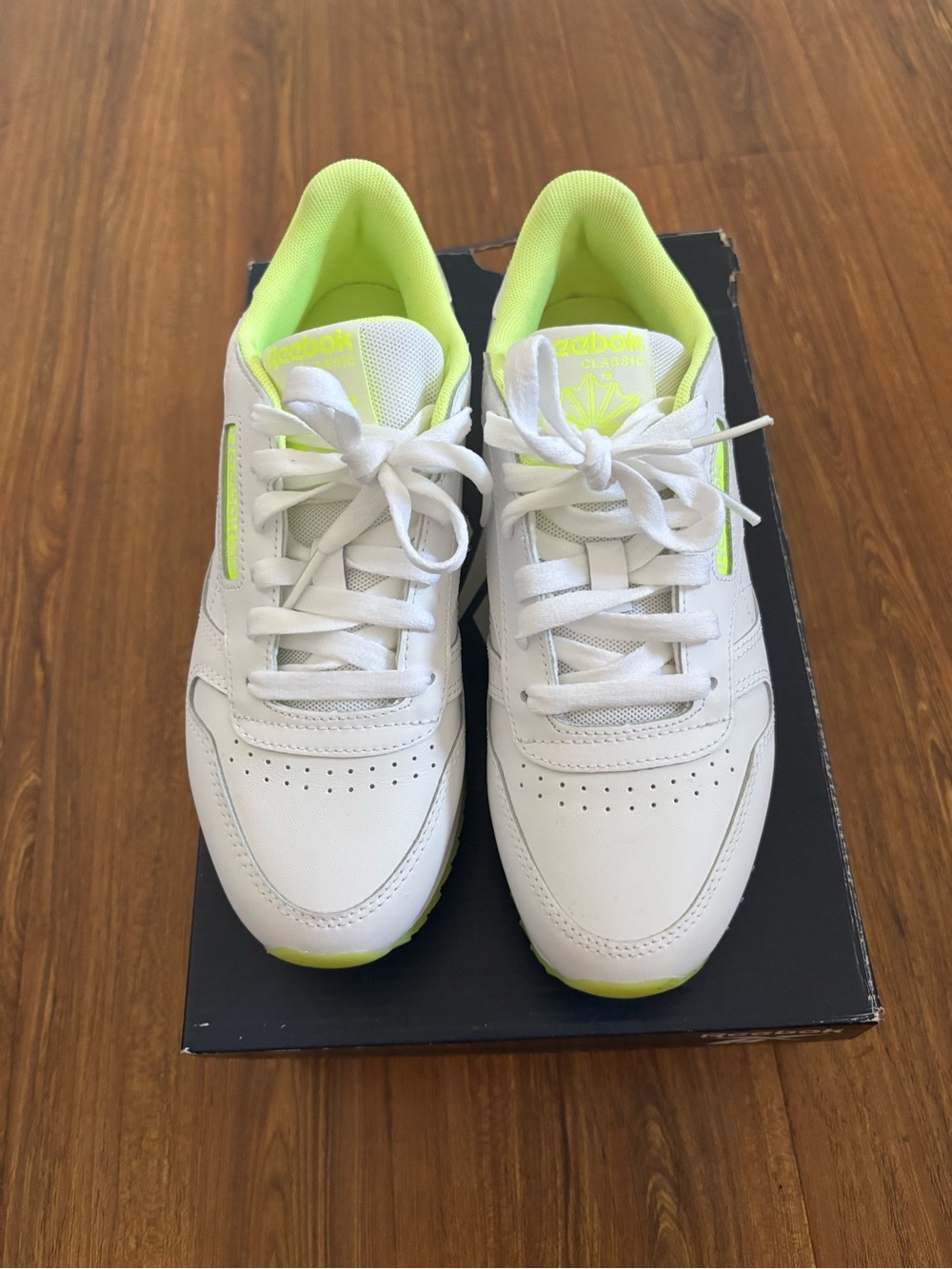 Reebok Kids White Sneakers with Neon Yellow Accents